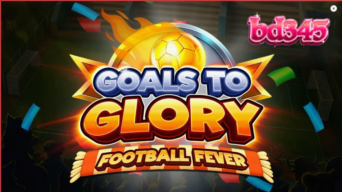 Goals to Glory Football Fever slot game interface with anthropomorphic animal characters on a football pitch.